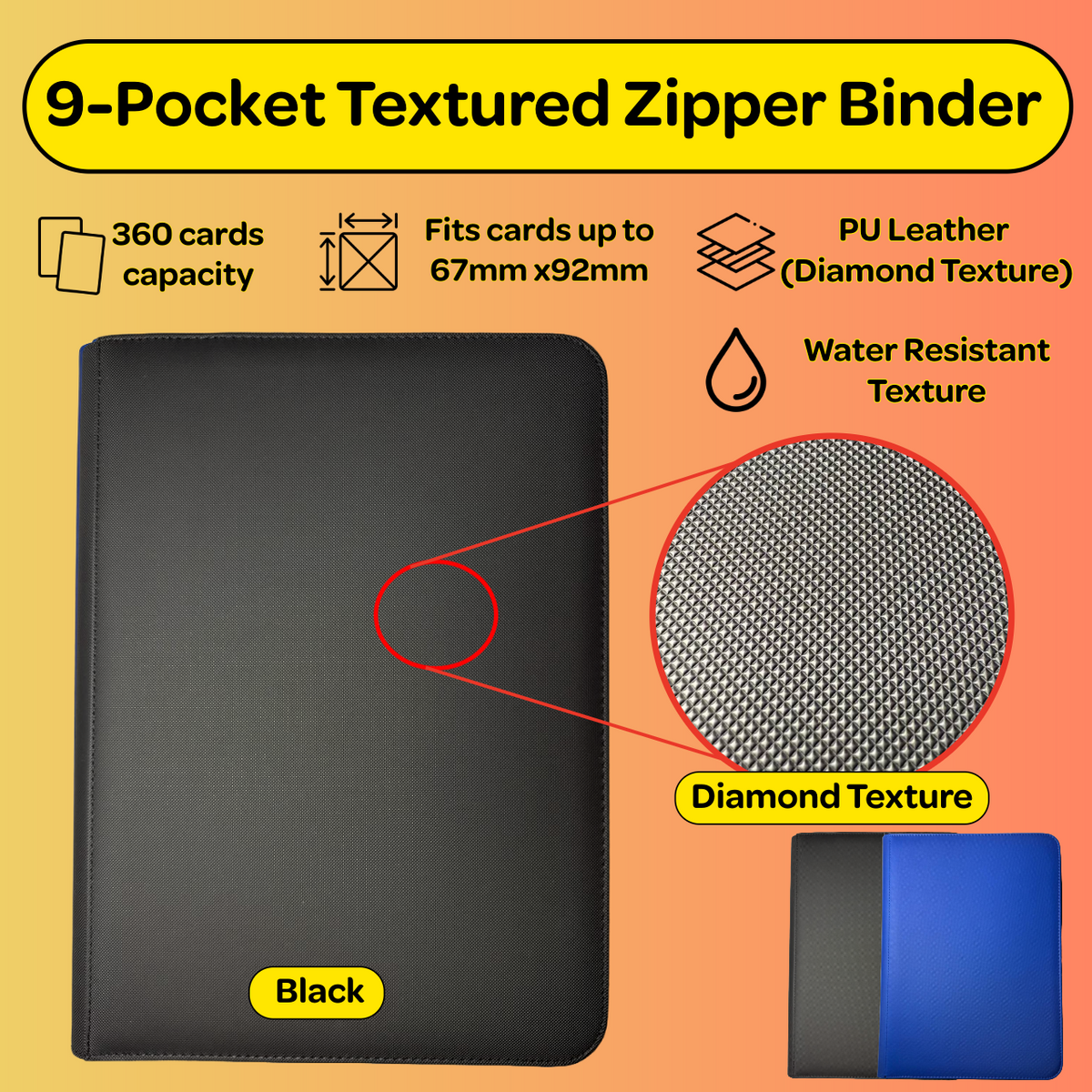 9-Pocket Zipper Binder (Diamond Texture)