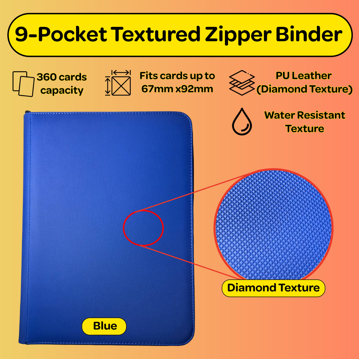 9-Pocket Zipper Binder (Diamond Texture)
