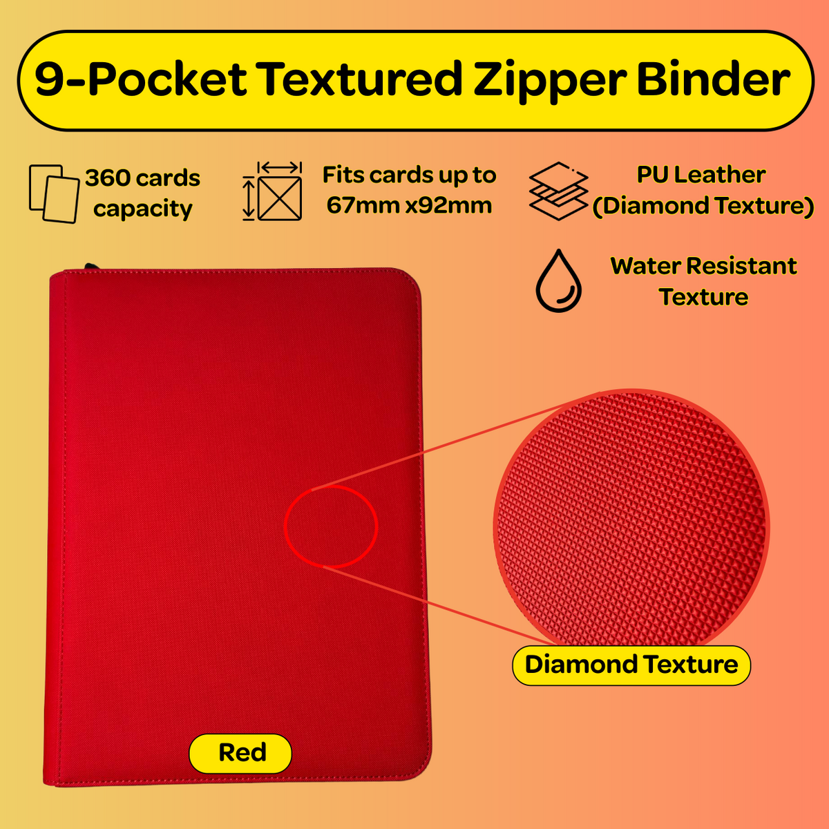 9-Pocket Zipper Binder (Diamond Texture)