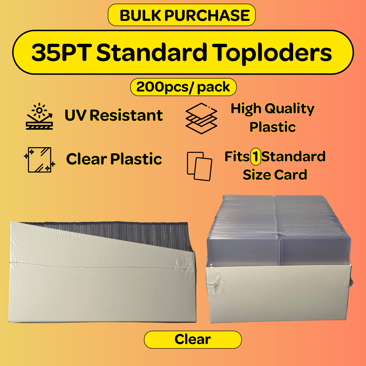 [200pcs/pack Bulk] 35PT Standard Toploader (Clear)